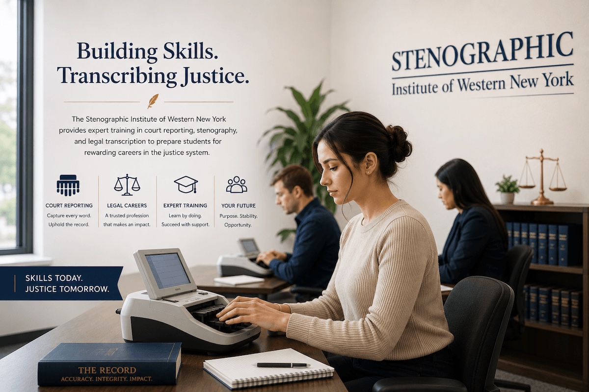 Court reporting students training at the Stenographic Institute of WNY